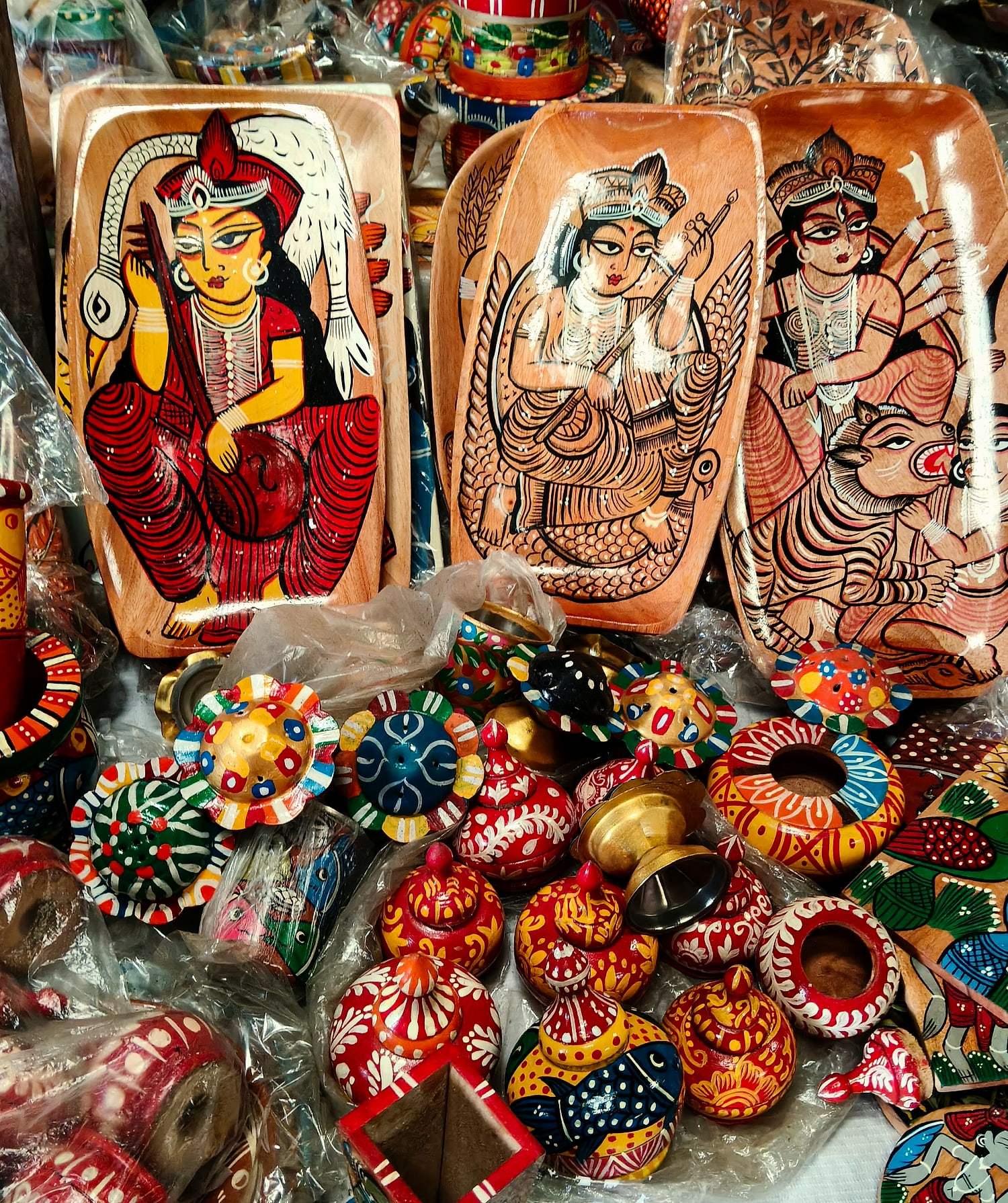 Hand-painted patachitra crafts on display